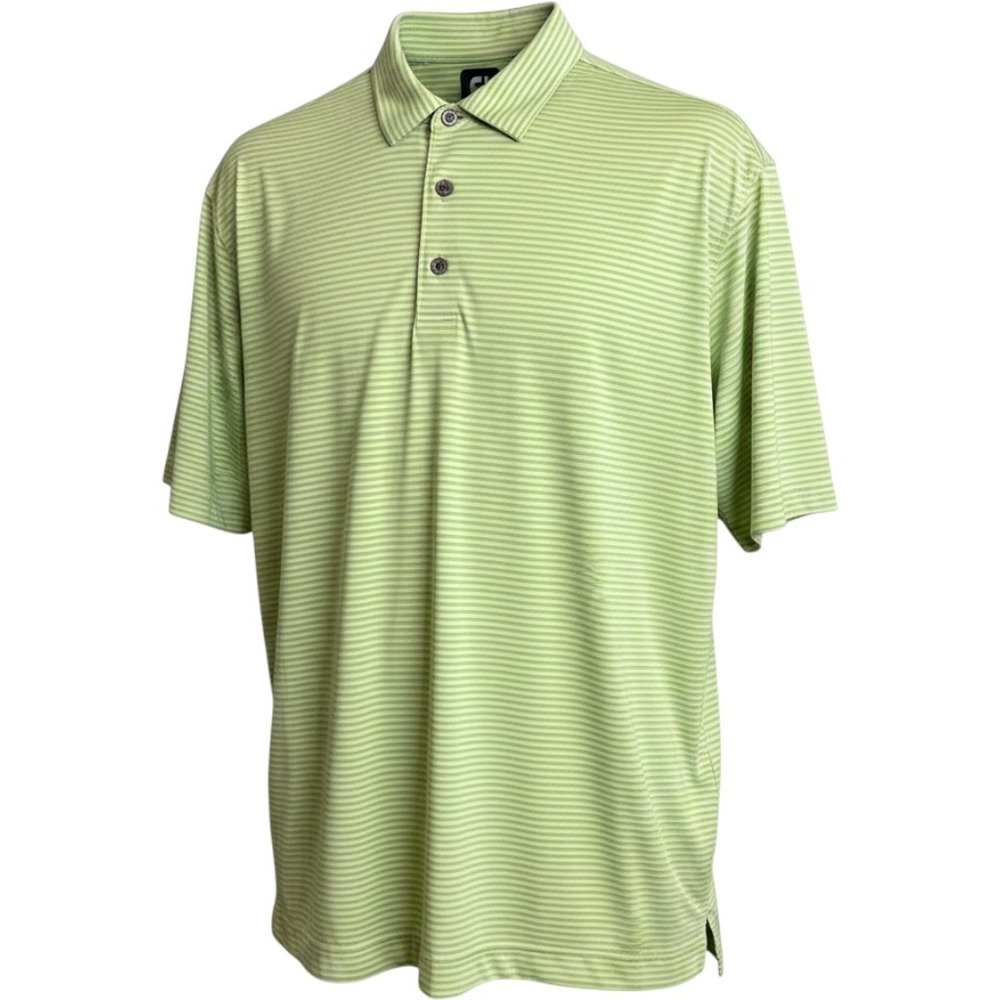 FootJoy Mens XL Striped Golf Polo Shirt Lime Green Blue Performance Short Sleeve